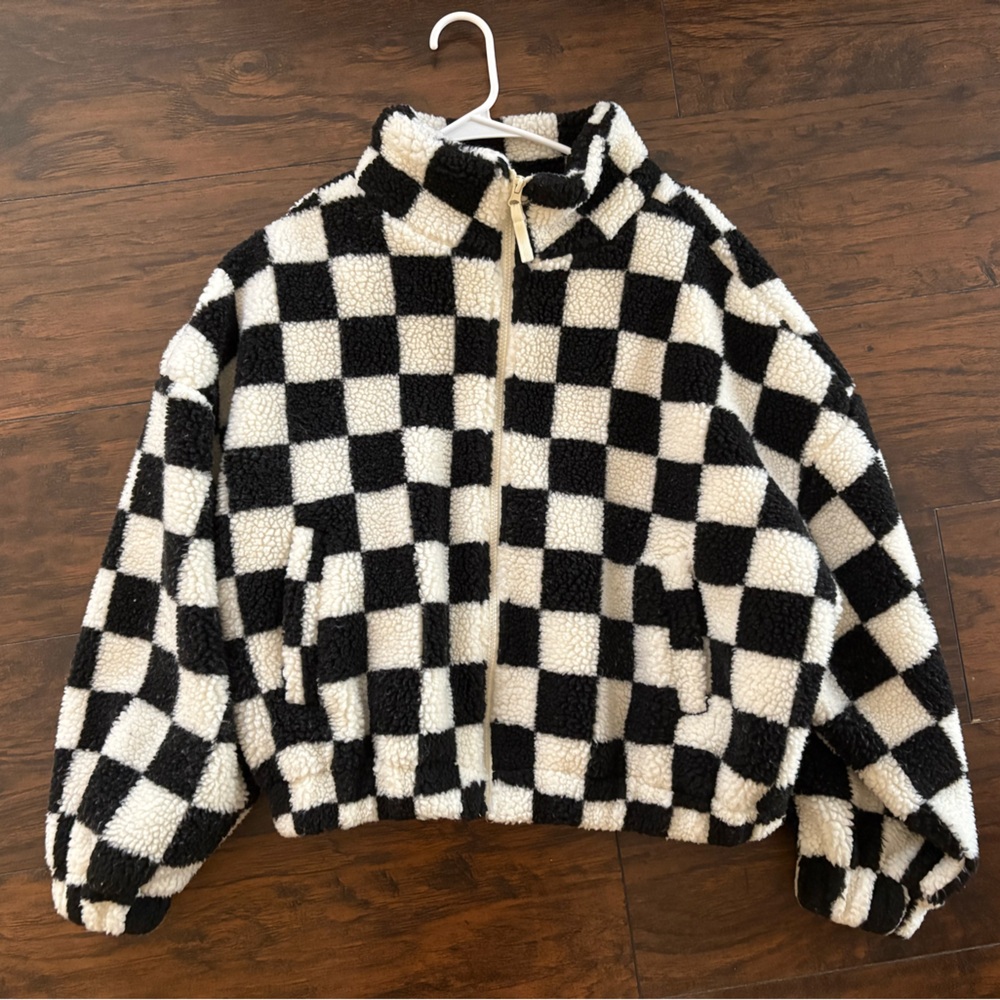 Papermoon Black and White Checkered Fleece Jacket